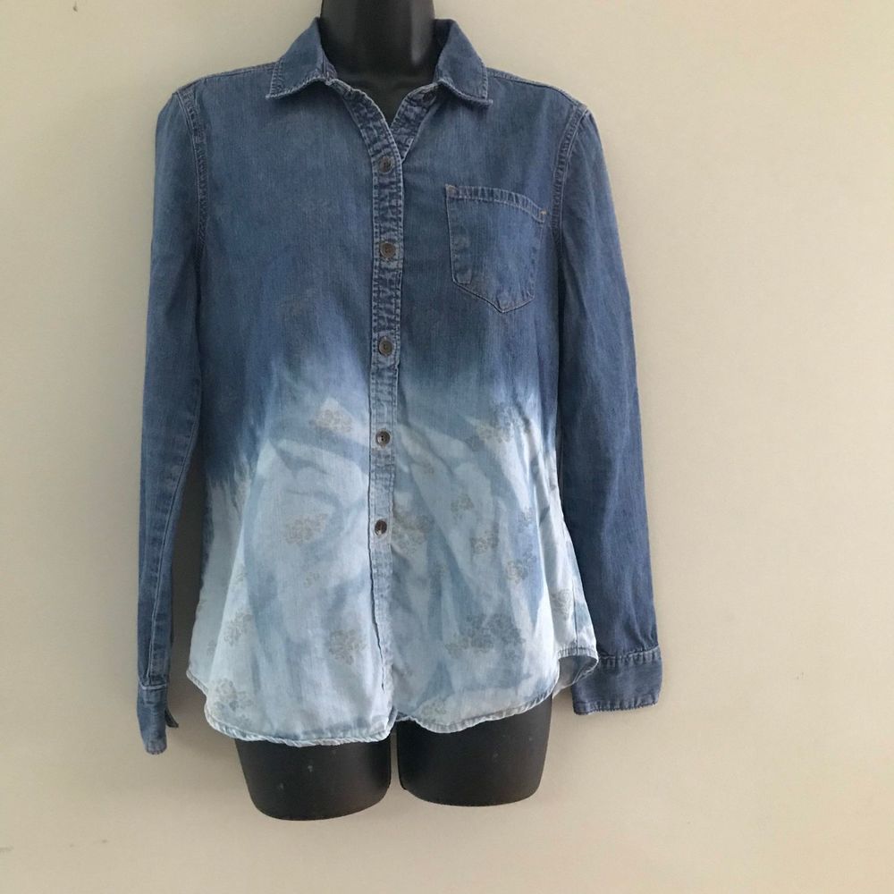 Bleach Dyed Denim Floral Shirt Bullhead Black Med